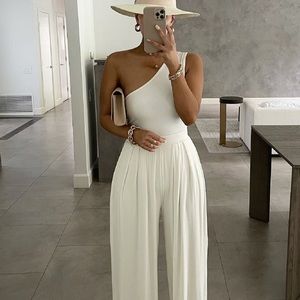 JLUX Label Ivory Ruthi One Shoulder Bodysuit